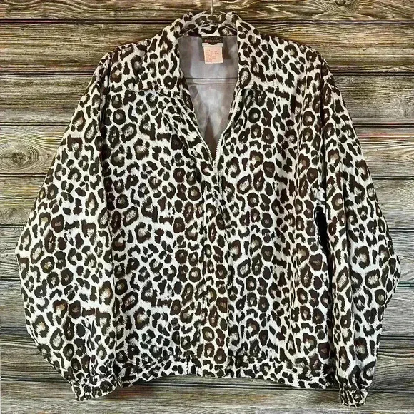 Vintage Out Brook Silk Cheetah Zip Up Jacket Size Small - Picture 1 of 4